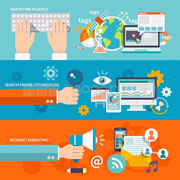 SEO互聯網營銷 從分離矢量插圖到整合化戰略